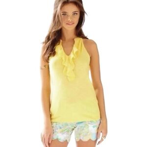 Lilly Pulitzer Pima Cotton Ruffle Neck Tank Yellow Size Small